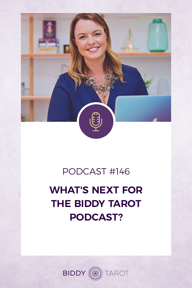 What's Next for the Biddy Tarot Podcast | Brigit Esselmont with her laptop | Biddy Tarot