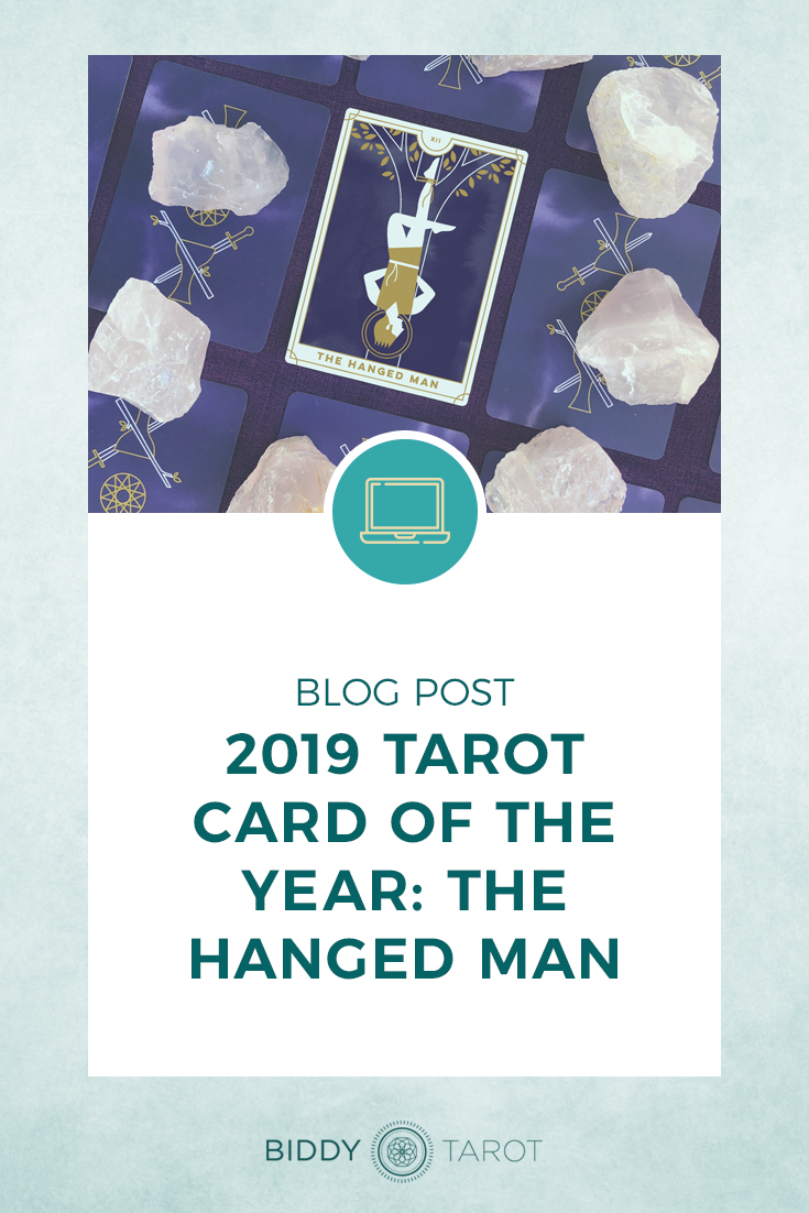 2019 Tarot Card the Year of the Hanged Man | Everyday Tarot Deck pictured with Clear Quartz Crystal | Biddy Tarot Blog